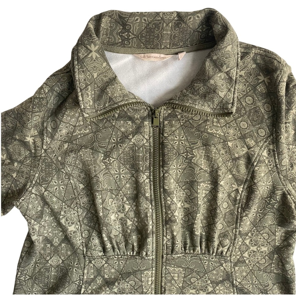 Soft Surroundings Womens Green‎ Floral Print Full Zip Jacket PM Petite Medium